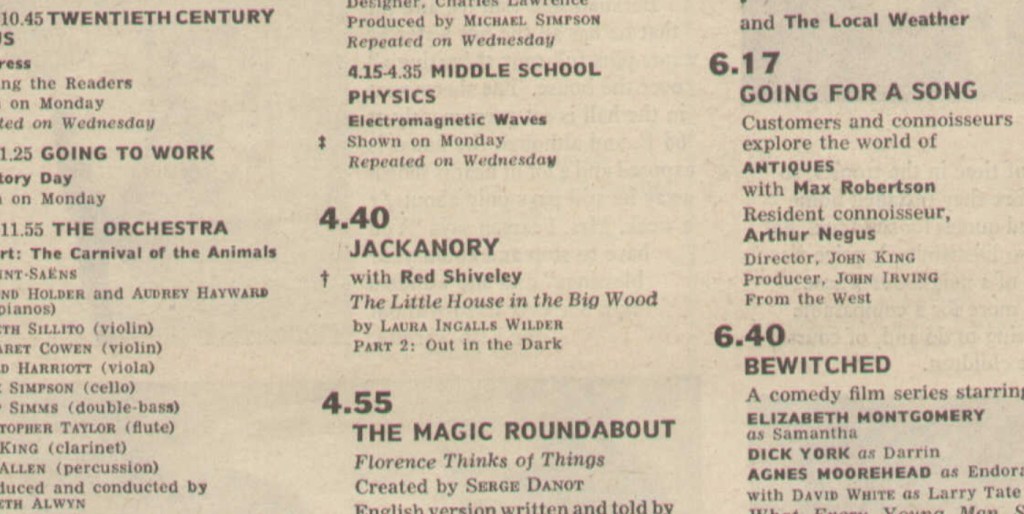 Radio Times listing for Jackanory: The Little House In The Big Wood (BBC1, 1966).