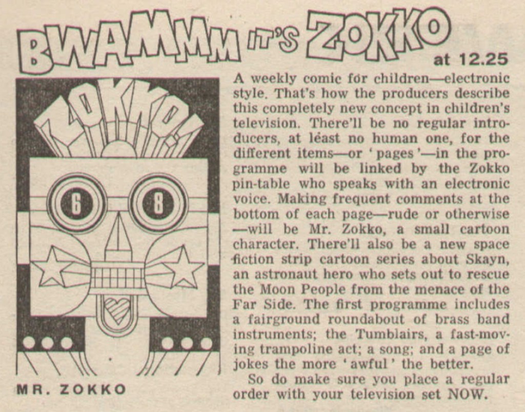 Radio Times feature on Zokko! (BBC1, 1969-70).