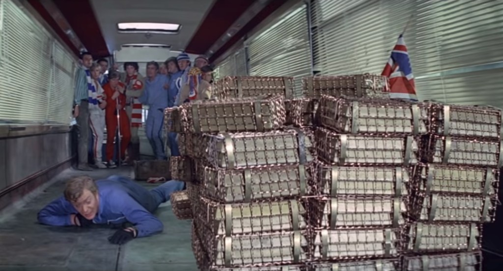 Michael Caine tries to retrieve the gold at the end of The Italian Job (1969).