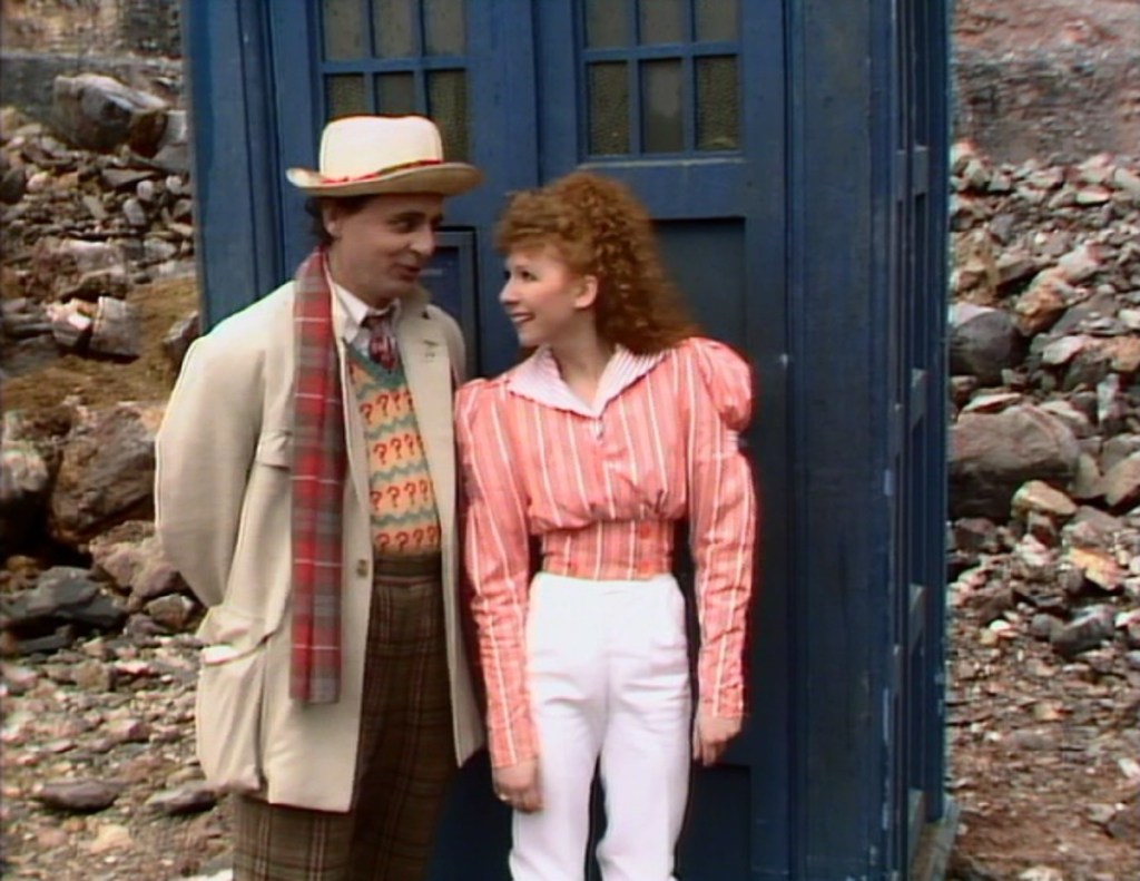 The Doctor (Sylvester McCoy) and Mel (Bonnie Langford) in the last scene of Doctor Who - Time And The Rani (BBC1, 1987).
