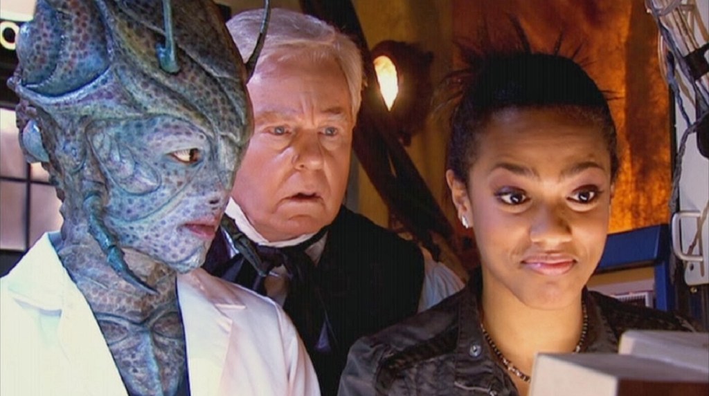 Chipo Chung as Chantho, Derek Jacobi as Professor Yana and Freema Agyeman as Martha Jones in Doctor Who - Utopia (BBC1, 2007).