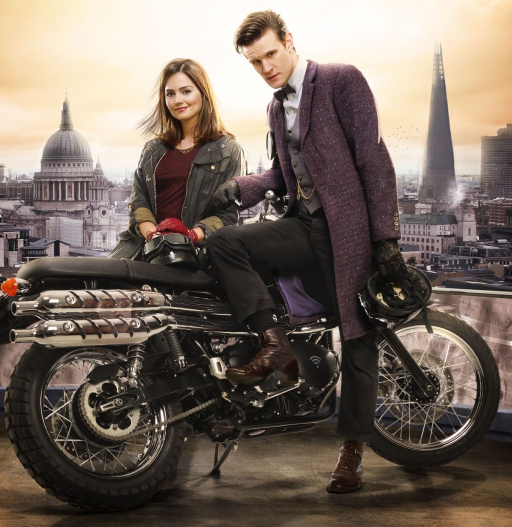 Jenna Coleman and Matt Smith in Doctor Who - The Bells Of Saint John (BBC1, 2013).