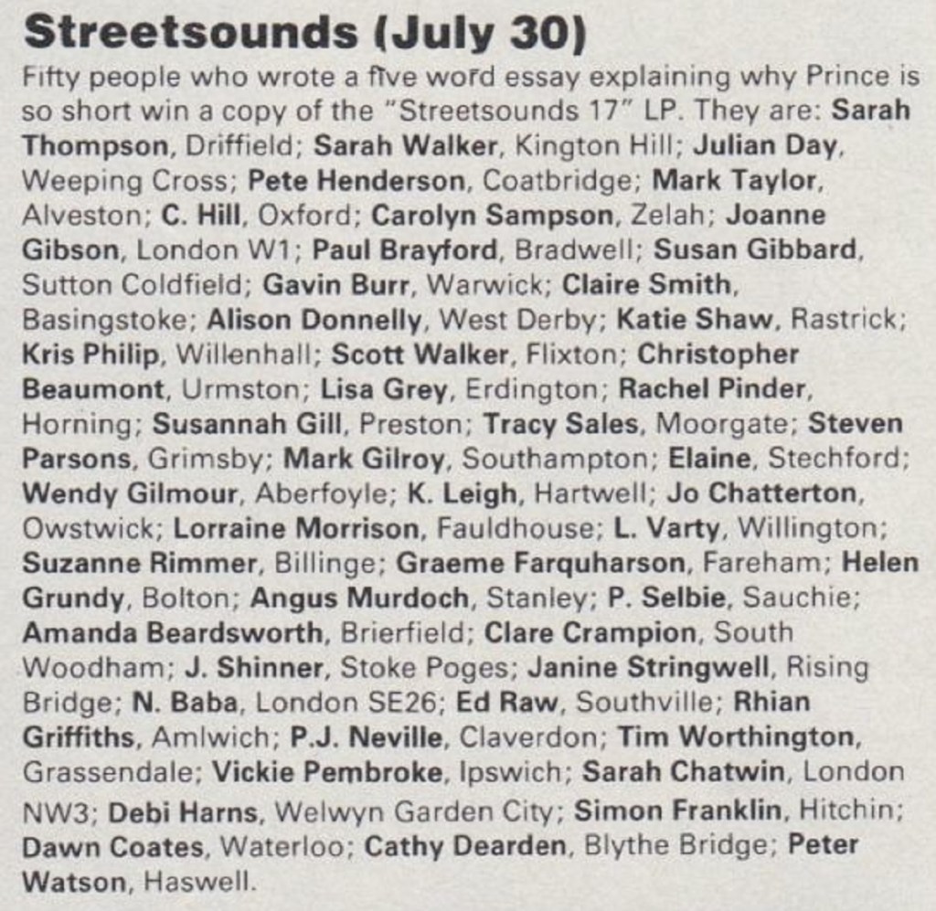 Smash Hits Streetsounds Competition Winners, 1986.