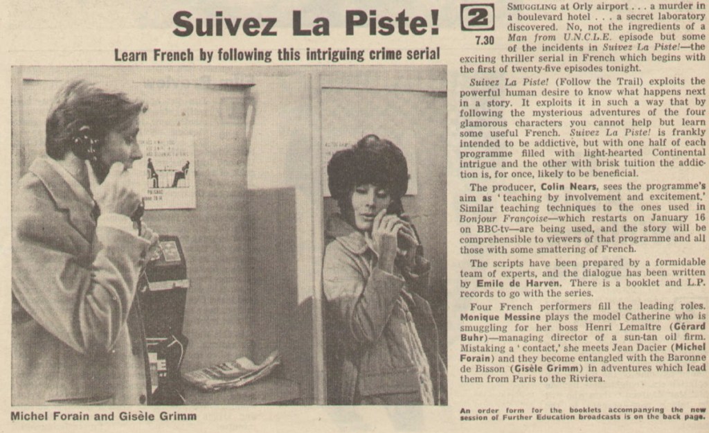 Radio Times listing for Suivez La Piste! (BBC1, 1966).