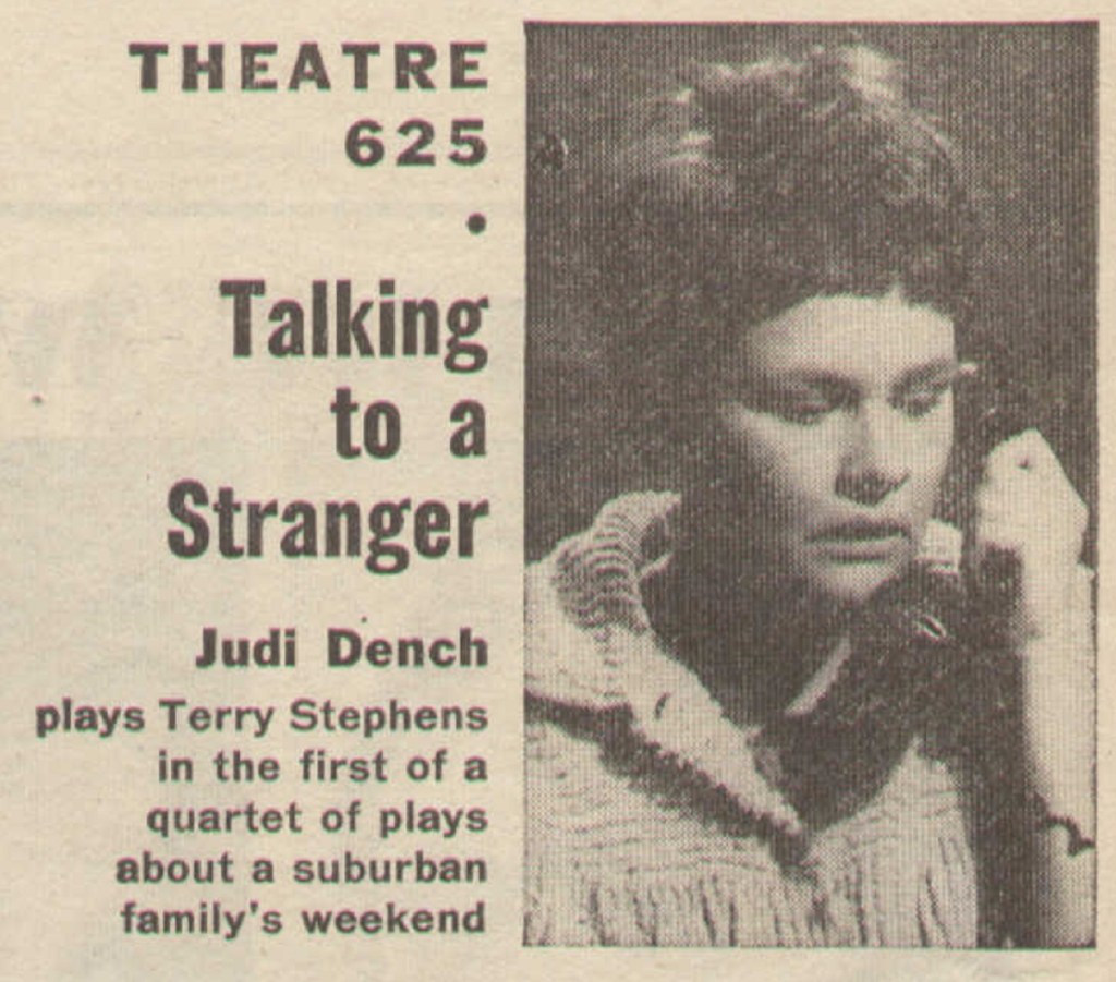 Radio Times listing for Theatre 625: Talking To A Stranger (BBC2, 1966).