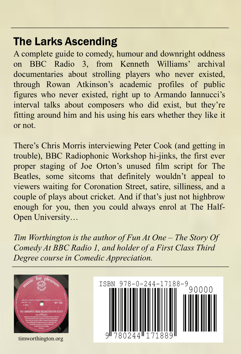The Larks Ascending by Tim Worthington - a guide to comedy on BBC Radio 3 featuring little-known shows by Chris Morris, Peter Cook, Armando Iannucci, The BBC Radiophonic Workshop and more.