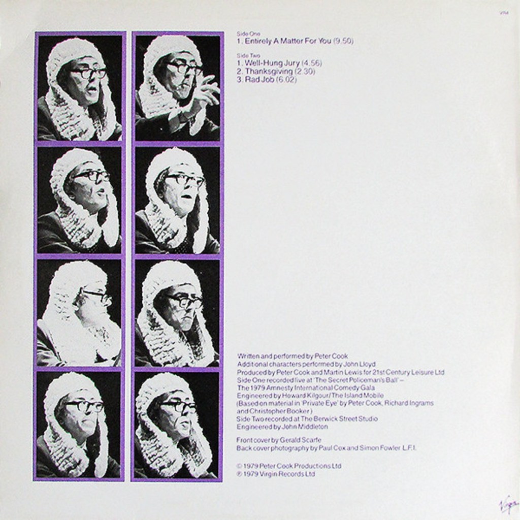 Peter Cook: Here Comes The Judge - Live In Concert (Virgin, 1979).